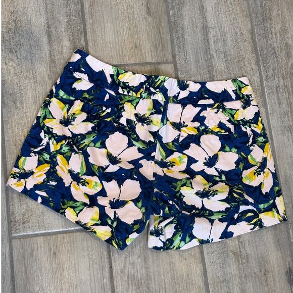 J Crew Stretch Womens Sz 10 Tropical Floral Chino Blue Pink Preppy Shorts - Picture 2 of 3